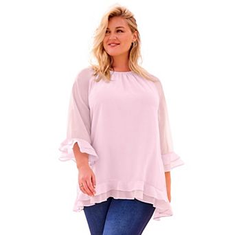 Avenue Women's Plus Size Ruffle Sleeve And Hem Blouse