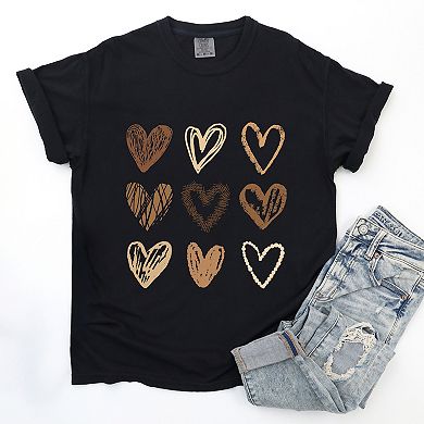 Brown Hearts Collage - Women's Garment Dyed Graphic T-Shirt