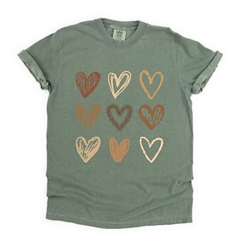 Brown Hearts Collage - Women's Garment Dyed Graphic T-Shirt