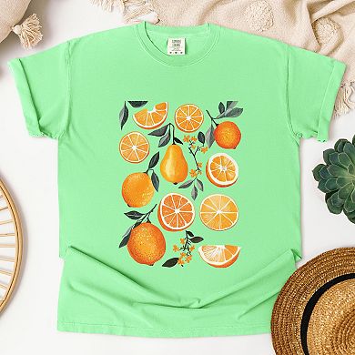 Orange Slice Collage - Women's Garment Dyed Graphic T-Shirt