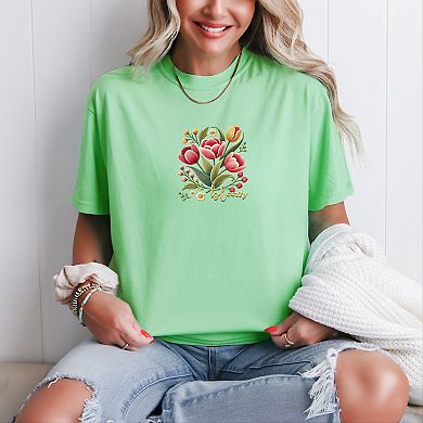 Bloom Tulips - Women's Garment Dyed Graphic T-Shirt