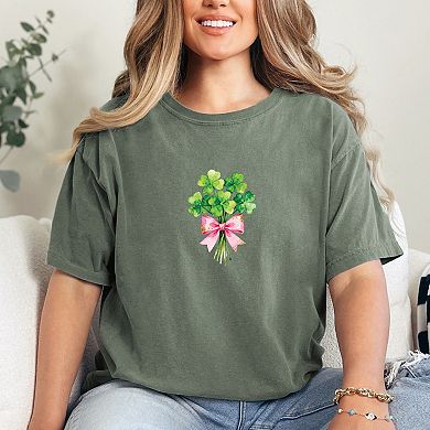 Clover Watercolor Bouquet - Women's Garment Dyed Graphic T-Shirt