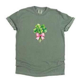 Clover Watercolor Bouquet - Women's Garment Dyed Graphic T-Shirt