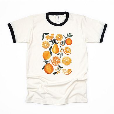 Orange Slice Collage - Women's Ringer Graphic T-Shirt