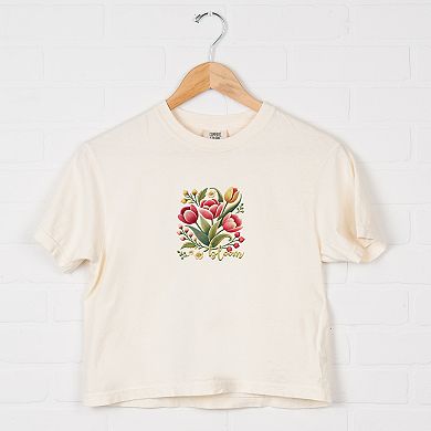 Bloom Tulips - Women's Boxy Crop Top Graphic T-Shirt