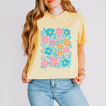 Pastel Floral - Women's Boxy Crop Top Graphic T-Shirt