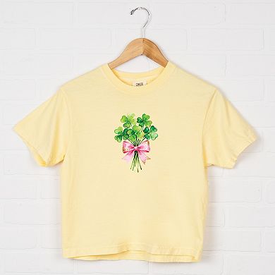 Clover Watercolor Bouquet - Women's Boxy Crop Top Graphic T-Shirt