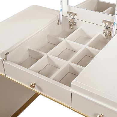 Merax Classic Wood Vanity Desk with Flip Mirror, 3-in-1 Dressing Table with 2 Drawers