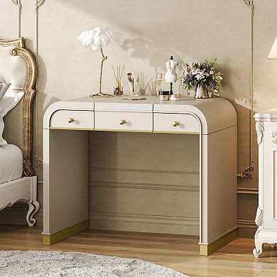 Merax Classic Wood Vanity Desk with Flip Mirror, 3-in-1 Dressing Table with 2 Drawers