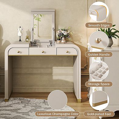 Merax Classic Wood Vanity Desk with Flip Mirror, 3-in-1 Dressing Table with 2 Drawers