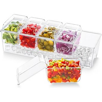 Great Ambitions Ice Chilled Condiment Caddy with 5x 20oz(2.5 cup Containers,with Separate Lids 1 pk