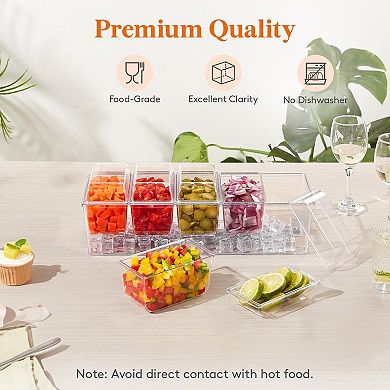 Great Ambitions Ice Chilled Condiment Caddy with 5x 20oz(2.5 cup) Containers,with Separate Lids 1pk