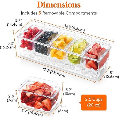 Great Ambitions Ice Chilled Condiment Caddy with 5x 20oz(2.5 cup) Containers,with Separate Lids 1pk