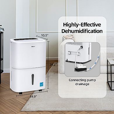 150 pt. 7,000 sq.ft. Portable Dehumidifier in White with WiFi Control, Built-in Pump, Dual-Filter