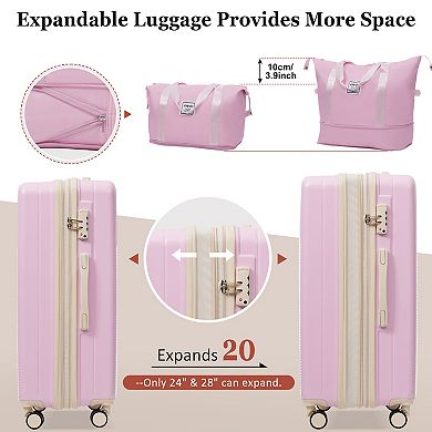 Merax 5-Piece Hardside Luggage Set with Half-Opening Design, Double Spinner Wheels