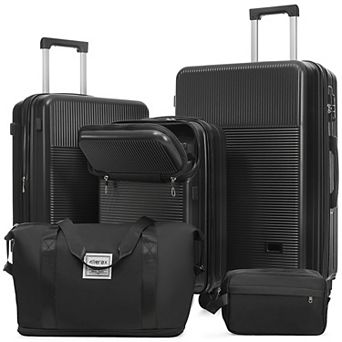 Merax 5 pc Hardside Luggage Set with Half-Opening Design, Double Spinner Wheels