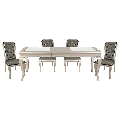Crystal Button-Tufted Side Chairs 2pc Set Silver Finish Wood Frame Gray Faux Leather Upholstered