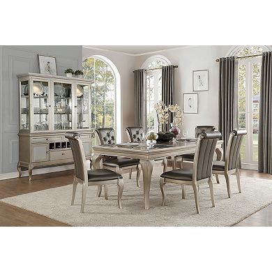 Crystal Button-Tufted Side Chairs 2pc Set Silver Finish Wood Frame Gray Faux Leather Upholstered