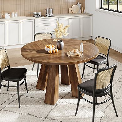 47" Round Dining Table for 4-6, Wood Kitchen Table with Sturdy Legs for Dining Room
