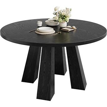 47" Round Dining Table for 4-6, Wood Kitchen Table with Sturdy Legs for Dining Room