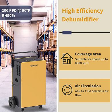 200 pt. 8,000 sq. ft. Bucketless Commercial Dehumidifier in Yellows/Golds with Pump