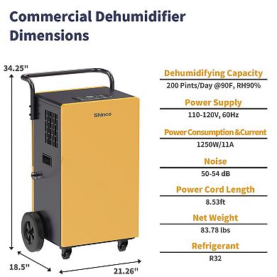 200 pt. 8,000 sq. ft. Bucketless Commercial Dehumidifier in Yellows/Golds with Pump
