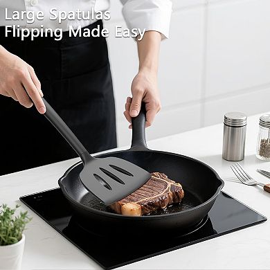 Great Ambitions 3 Pack Silicone Spatula Set,High Heat Resistant,Fish Spatula,Solid & Slotted Turner