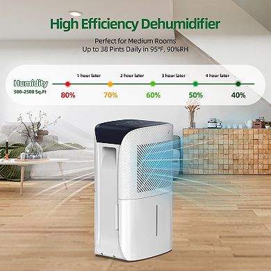 38 pt. 2000 sq. ft. Portable Dehumidifier in White with 6.55 pt. Bucket, Auto Defrost, 2-Fan Speeds