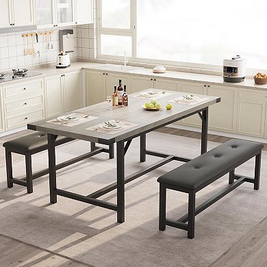 Extendable Dining Table Set with Benches for Space-Saving Seating