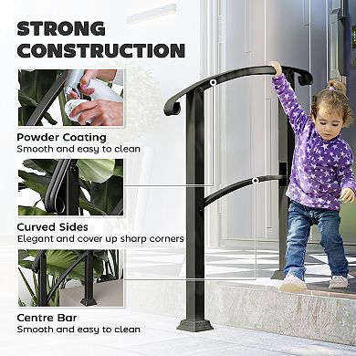 Outsunny 1-3 Step Handrails for Outdoor Steps, Metal Deck Railing
