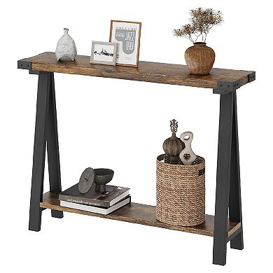 Farmhouse Console Table with 2-Tier Storage, Narrow Entry Table with Metal Frame and MDF