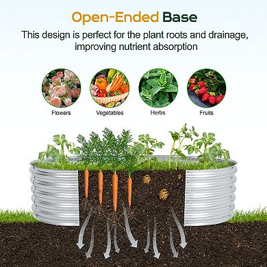 Aoodor Galvanized Raised Garden Bed Kit, 5.3 x 2.6 x 1.4 Ft, Oval Planter Box for Vegetables, Flower