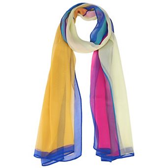 Women's Vintage Scarf, Multicolor Gradient Geometry Silky Lightweight Neckerchief Wrap for Casual