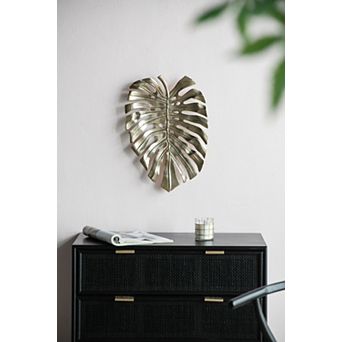BEARSOLIM Gold 18.9 in Monstera Leaf Metal Wall Decor