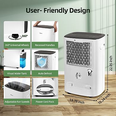 85 pt. 5,000 sq.ft. Portable Dehumidifier in White, with Auto Defrost, Variable Speeds