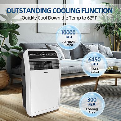 10,000 BTU (6,400 BTU DOE) Portable Air Conditioner Cools 300 sq. ft. Dehumidifier, 3 Fan Speeds