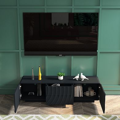 Canopyapp Black 58-in. Modern Spiral Wave TV Stand with 2 Drawers