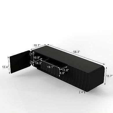 Canopyapp Black 58-in. Modern Spiral Wave TV Stand with 2 Drawers