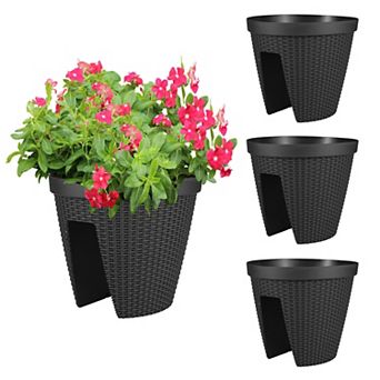 Aoodor Balcony Rattan Pattern Railing Planter Box with Adjustable Brackets