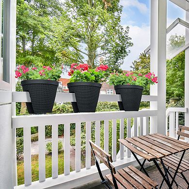 Aoodor Balcony Rattan Pattern Railing Planter Box with Adjustable Brackets