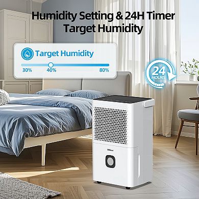 30 pt. 1,500 sq.ft. Portable Dehumidifier in White with Auto Defrost, Activated Carbon Filter, Timer