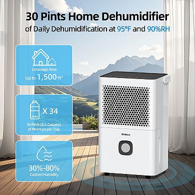 30 pt. 1,500 sq.ft. Portable Dehumidifier in White with Auto Defrost, Activated Carbon Filter, Timer