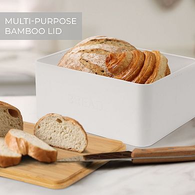 ZICOTO Bread Box with Wooden Lid Spacious Container for Homemade Bread, Muffins & Bagels