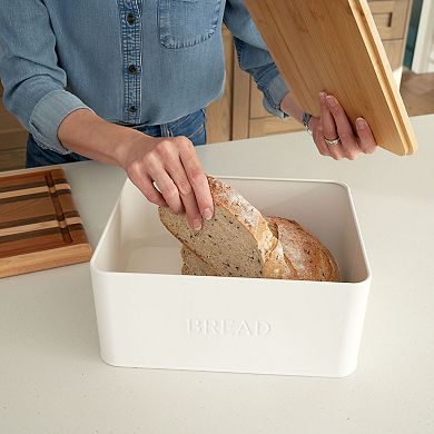 ZICOTO Bread Box with Wooden Lid Spacious Container for Homemade Bread, Muffins & Bagels