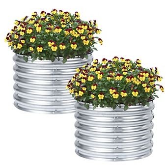 Aoodor 16.7" Tall Galvanized Metal Raised Garden Bed, 24" Round Outdoor Planter Box