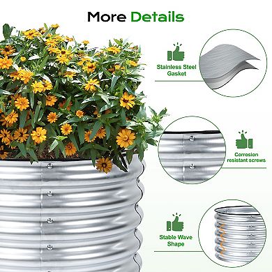 Aoodor 16.7" Tall Galvanized Metal Raised Garden Bed, 24" Round Outdoor Planter Box