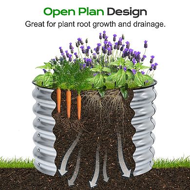 Aoodor 16.7" Tall Galvanized Metal Raised Garden Bed, 24" Round Outdoor Planter Box