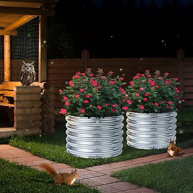 Aoodor 16.7" Tall Galvanized Metal Raised Garden Bed, 24" Round Outdoor Planter Box