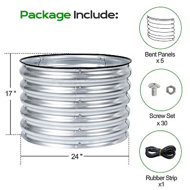 Aoodor 16.7" Tall Galvanized Metal Raised Garden Bed, 24" Round Outdoor Planter Box