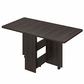 Folding Dining Table with Drop Leaf and Storage Rack for Small Spaces